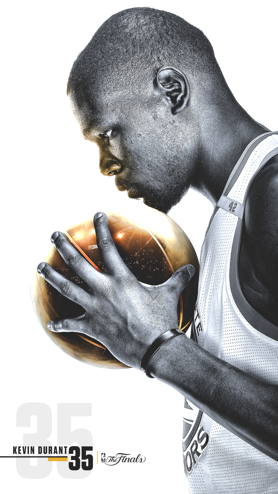 NBA Finals poster picture of Kevin Durant holding a gold finals basketball looking down. 

"NBA Finals 2017 Creative" by Tyson Beck is licensed under CC BY-NC-ND 4.0 
